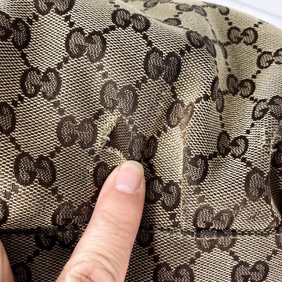 Authentic GUCCI Medium GG Monogram Tan Canvas Sukey Tote Handbag Purse - Picture 12 of 16